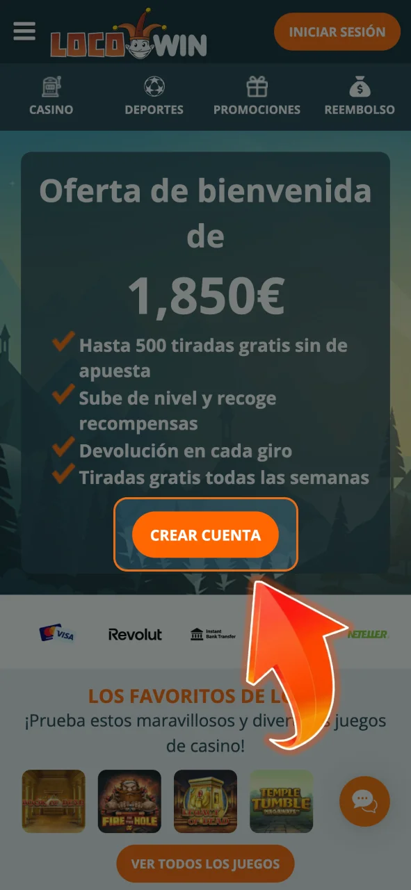 Pulsa Registrarse en LocoWin y crea tu cuenta en segundos.