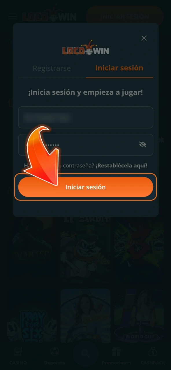 Introduce tus credenciales de acceso para iniciar sesión de forma segura en LocoWin.